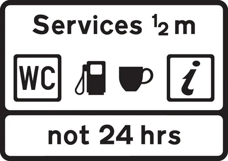 Distance ahead to services, with details of the services provided