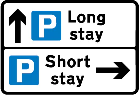 Directions to different types of parking place from a junction ahead