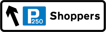 Direction to a parking place for shoppers and showing the total number of spaces