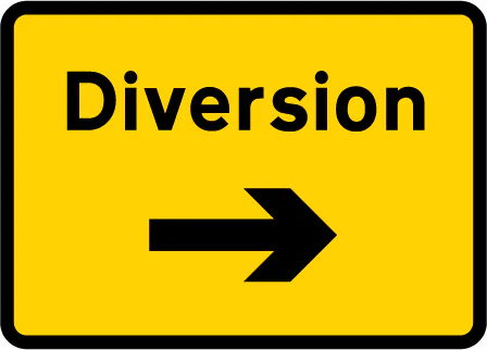 Start of temporary diversion route to the right