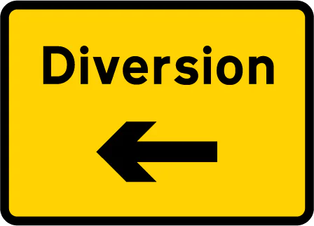 Start of temporary diversion route to the left
