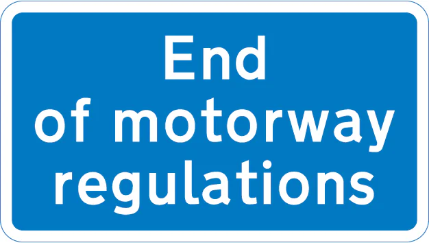 Entrance to motorway service area, or similar facility within the length of a motorway where motorway regulations cease to apply