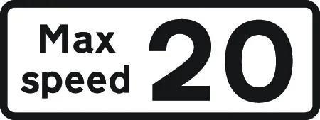 Maximum speed of 20 miles per hour advised at a bend or other hazard