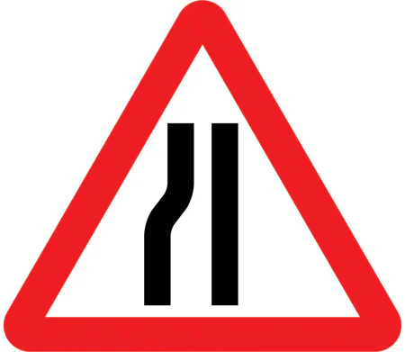 Road narrows on left ahead