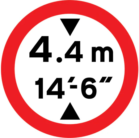 Vehicles exceeding height indicated are prohibited. Height is displayed in both metric and imperial units
