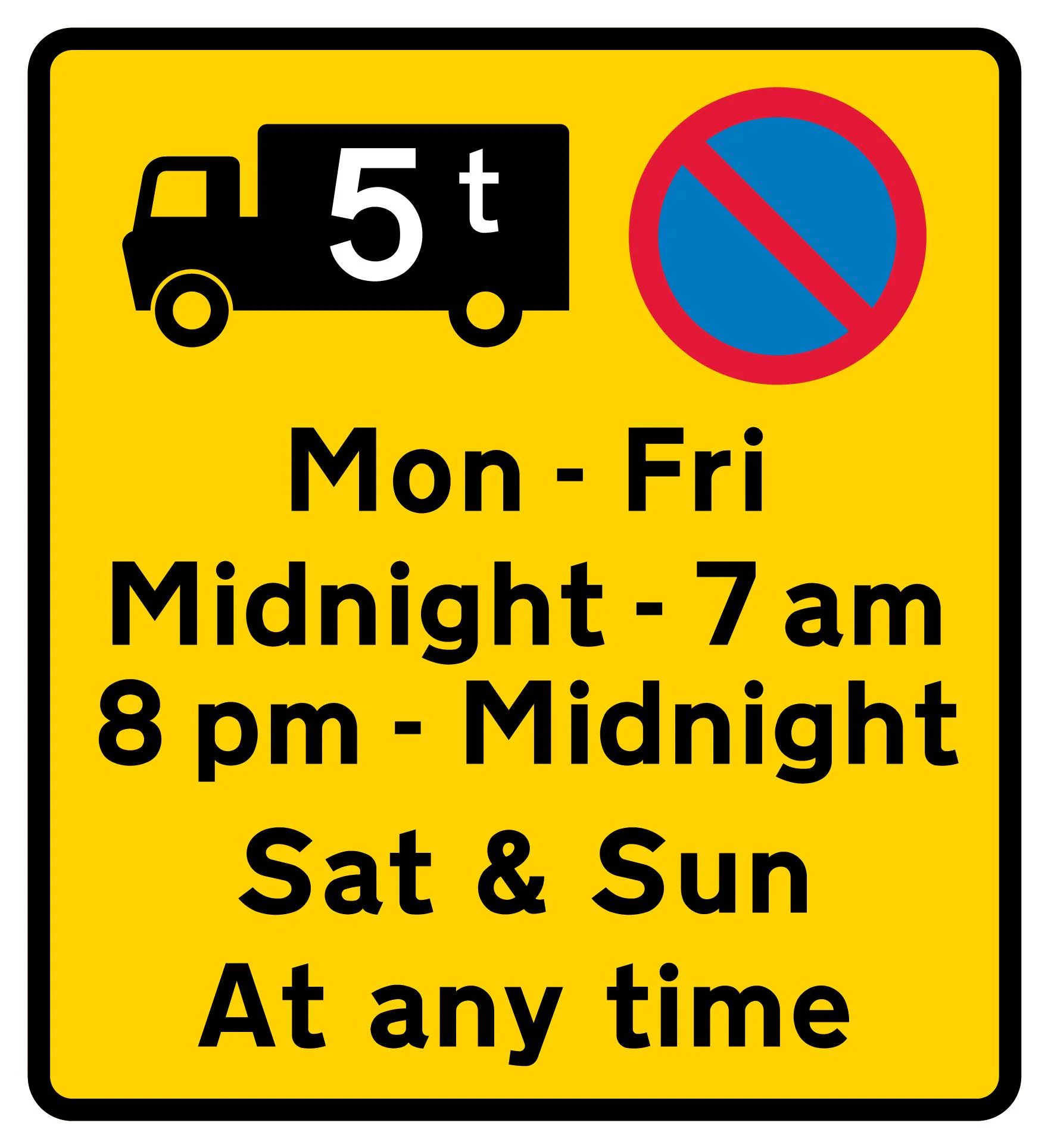 Waiting by goods vehicles over a gross weight of 5T prohibited during the periods and in the direction indicated