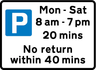 Free parking for all vehicles, with restrictions on length of waiting time and return period