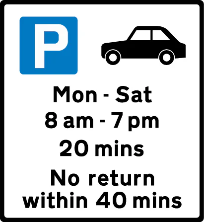 Free parking for motor cars only, with restrictions on length of waiting time and return period