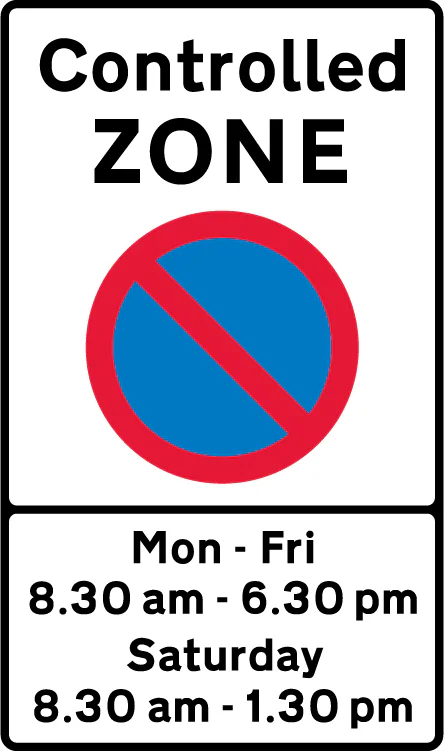 Entrance to a controlled parking zone in operation during the period indicated