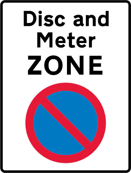 Entrance to a disc and meter parking zone