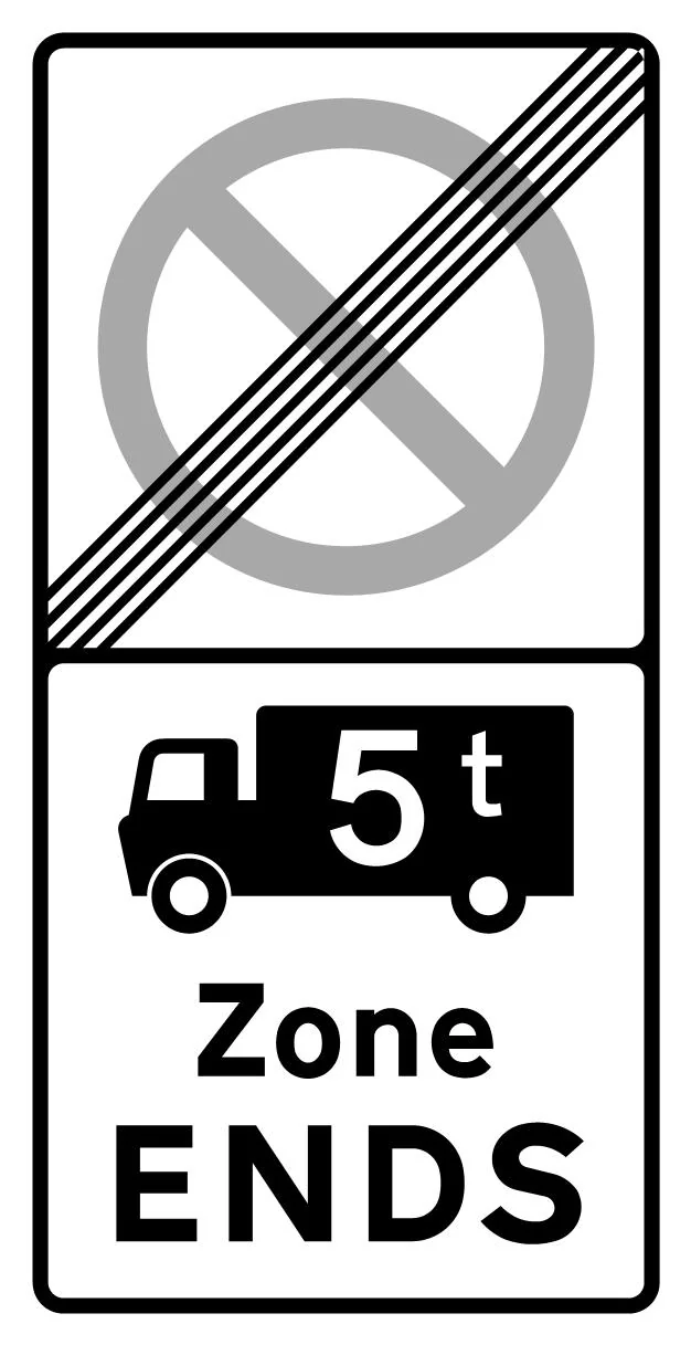 End of a controlled parking zone applying to goods vehicles over a gross weight of 5T
