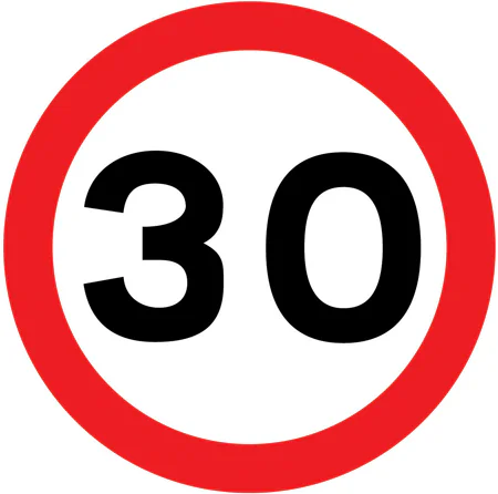 Maximum speed limit of 30 miles per hour