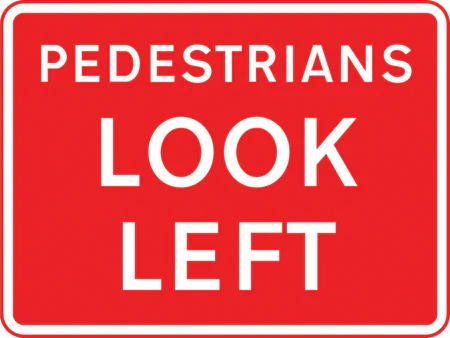 Direction in which pedestrians should look for approaching traffic