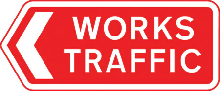 Direction to be taken by road works or construction traffic at a junction or works entrance