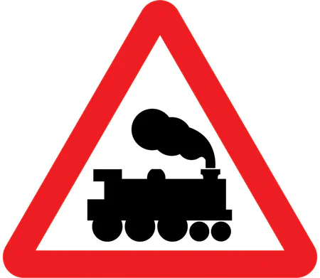 Railway level crossing without gate or barrier ahead