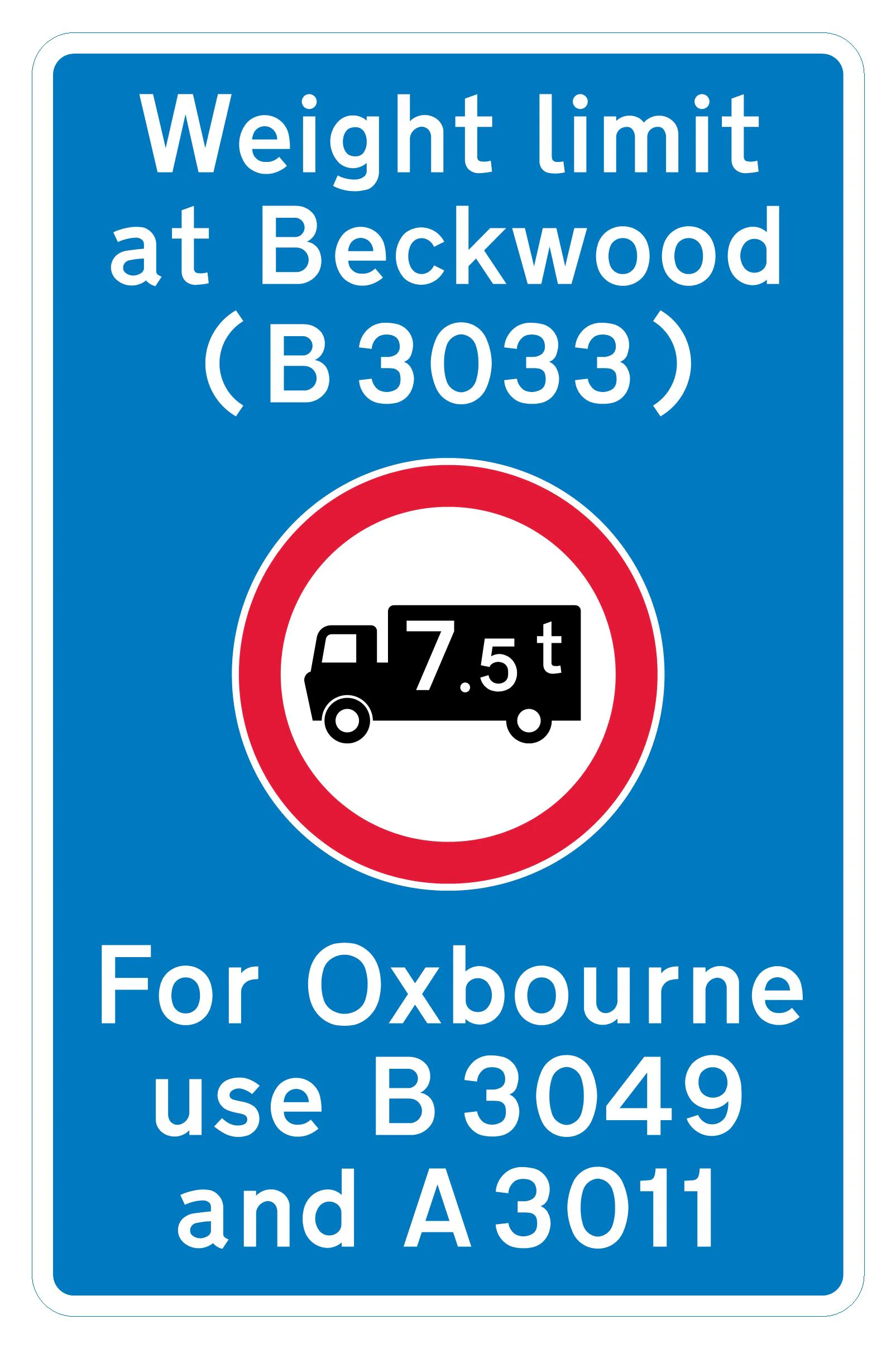 Location of a weight restriction ahead with indication of an alternative route