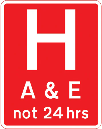 Hospital ahead with accident and emergency facilities