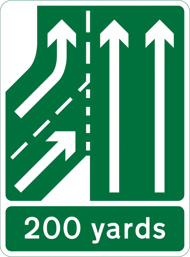 Additional traffic lane joining from the left in 200 yards. Traffic on main carriageway had priority over joining traffic from the right hand lane of the slip road (primary routes)