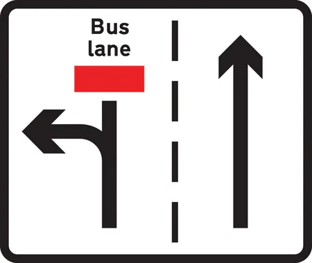 Appropriate traffic lanes for different manoeuvres at a junction after a break in a bus lane