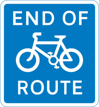 End of cycle lane, track or route